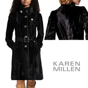 KAREN MILLEN Rare Signature Ponyskin Tailored Buckle Trench Coat